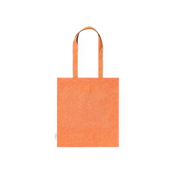 Bolsa fabricada en material100% algodón reciclado de 140g/m2. Certificación GRS (Global Recycled Standard / Estándar de Reciclaje Global), que garantiza el origen reciclado del material usado para fabricar el producto. De acabaco cosido, con asas largas reforzadas de 70 cm y disponible en variada gama de colores. Resistencia hasta 8kg, incluida etiqueta con distintivo de algodón reciclado.