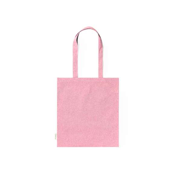 Bolsa fabricada en material100% algodón reciclado de 140g/m2. Certificación GRS (Global Recycled Standard / Estándar de Reciclaje Global), que garantiza el origen reciclado del material usado para fabricar el producto. De acabaco cosido, con asas largas reforzadas de 70 cm y disponible en variada gama de colores. Resistencia hasta 8kg, incluida etiqueta con distintivo de algodón reciclado.