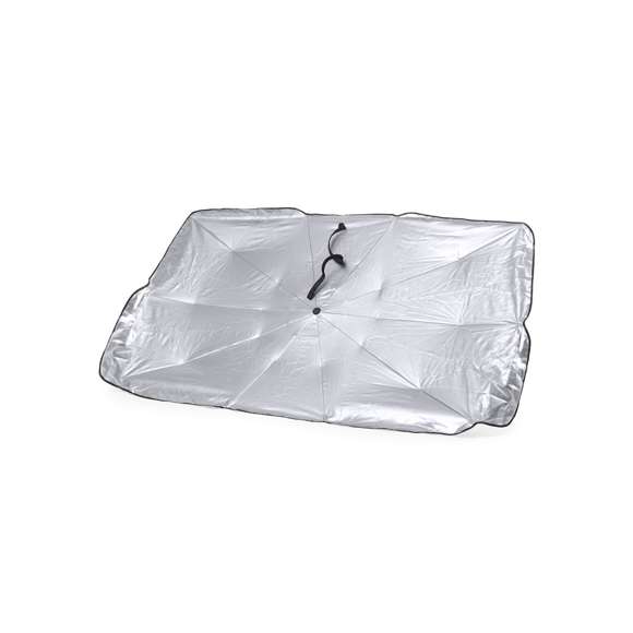 Parasol plegable para coche. Medida de 140x78cm. Con mecanismo de apertura manual y funda de políester incluida