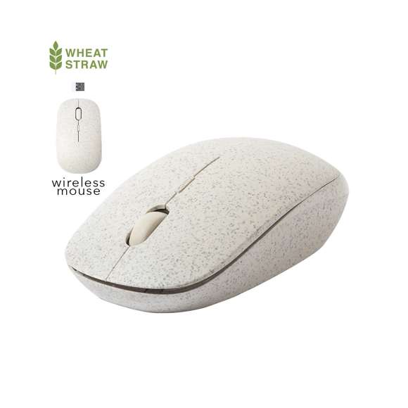 Ratón óptico inalámbrico de línea nature y con diseño ergonómico. Fabricado en caña de trigo, para así fomentar la utilización de materias primas naturales y reducir las emisiones contaminantes. Botón DPI incluido. Alimentación a pilas: 1xAA no incluida. Presentado en atractiva caja de diseño eco.
