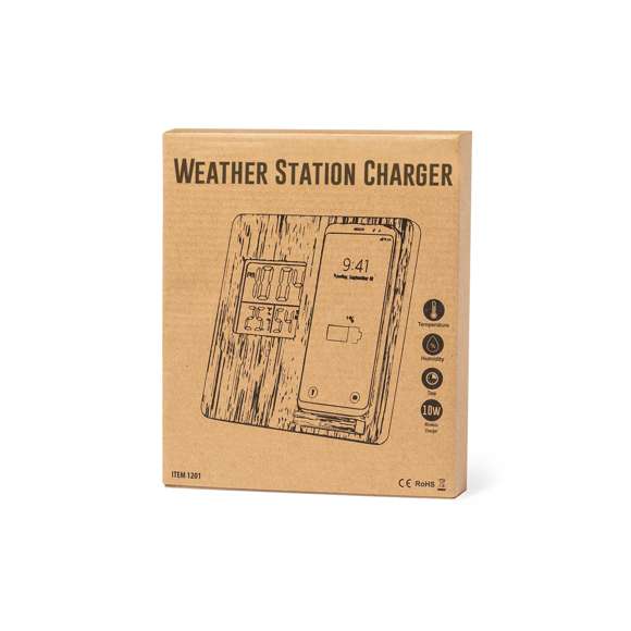 Estación meteorológica de línea nature, con cargador inalámbrico de carga 10W integrado. Fabricada en bambú pulido y con funciones termómetro e higrómetro. Incluye cable de carga Micro USB de 1m. Compatible con dispositivos equipados con tecnología de carga inalámbrica. Reloj alimentación a pilas (de botón incluida) y presentado en atractiva caja de diseño eco. Disponible manual de instrucciones en español e inglés.