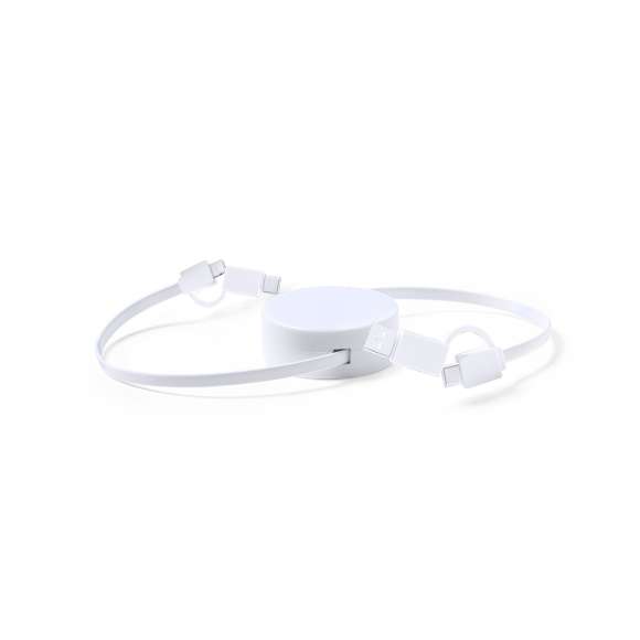 Cargador extensible de diseño ultra compacto. Conexiones Tipo C (entrada y salida), y dual Micro USB/Lightning. Función cargador y transferencia de datos. Amplia superficie de marcaje y presentado en bolsa individual.