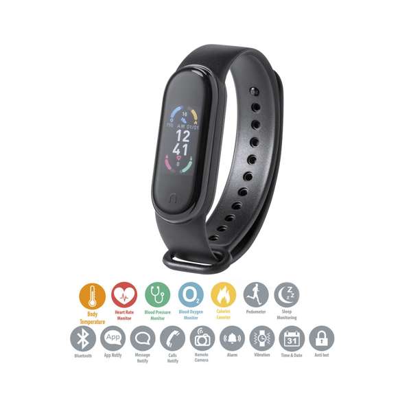 Brazalete inteligente multifunción de diseño deportivo, con batería de litio y conexión Bluetooth® 4.0, recargable mediante conexión USB -cable incluido-. Su cuerpo en material TPU y su pantalla a color TFT integrada de 0,96 pulgadas lo convierten en el gadget perfecto para todo tipo de actividades deportivas, de ocio y para el día a día. APP disponible para iOS y Android. Con monitorización de frecuencia cardíaca, presión arterial y multitud de funciones. Presentado en atractiva caja de diseño.
