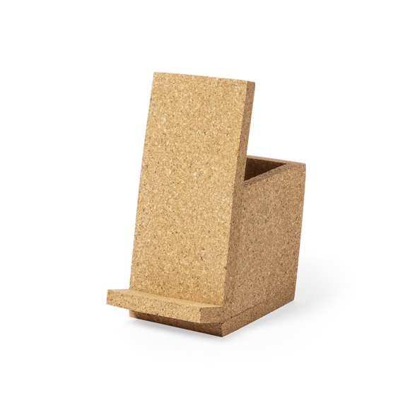 Lapicero de línea nature con soporte para smartphone integrado. Fabricado en corcho, para así fomentar el uso de las materias primas naturales, y presentado en atractiva caja de diseño eco.