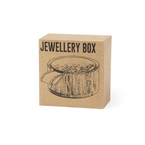 Joyero de línea nature fabricado en bambú. Con 4 compartimentos interiores, tapa con tirador de PU y espejo 1X de 6cm de diámetro integrado en tapa. Con film protector y presentado en caja individual de diseño eco.