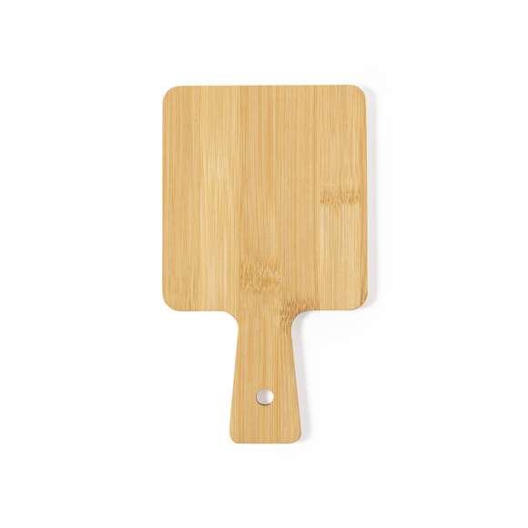 Tabla de línea nature fabricada en bambú, ideal para presentación. Con asa para fácil manejo y agujero para colgar.