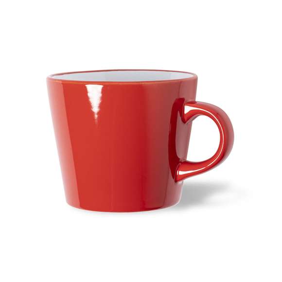 Taza de cerámica de 350ml de capacidad en combinación de interior en color blanco y exterior en variada gama de colores. Presentada en caja individual acabado kraft.