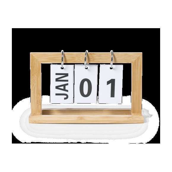 Calendario perpetuo de línea nature: ya no es necesario cambiar de calendario cada año, con el beneficio al medio ambiente que esto supone. Fabricado en bambú, con anillas metálicas cromadas. Tipografía de fácil lectura y especialmente diseñado para marcaje en láser.