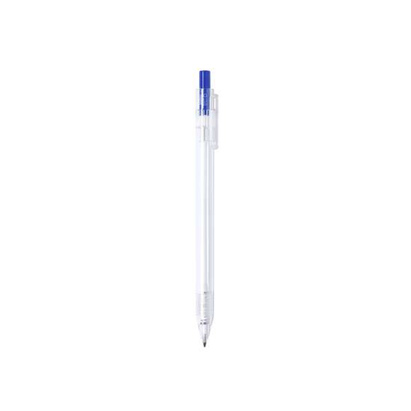Bolígrafo de línea nature en material RPET, elaborado a partir de plástico reciclado para así fomentar la reutilización de residuos plásticos y ayudar a la sostenibilidad del planeta. De acabado translúcido y con pulsador disponible en variada gama de colores, con distintivo RPET en el cuerpo del bolígrafo. Especialmente diseñado para marcaje en tampografía, de mecanismo pulsador y con tinta azul.