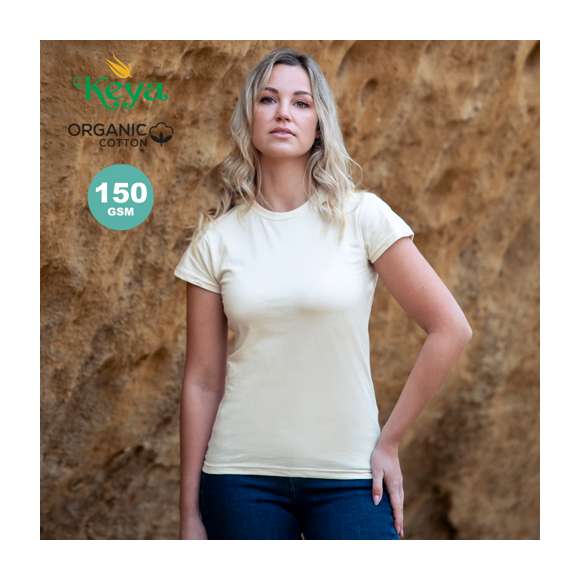 Camiseta para mujer Keya Oranic Natural. En material 100% algodón orgánico single jersey de 150g/m2 y acabado natural. Con certificación GOTS (Global Organic Textile Standard) que garantiza que los tejidos están hechos de fibras orgánicas. Distintivo ''organic'' en etiqueta. Disponible en tallas S,M,L,XL,XXL.