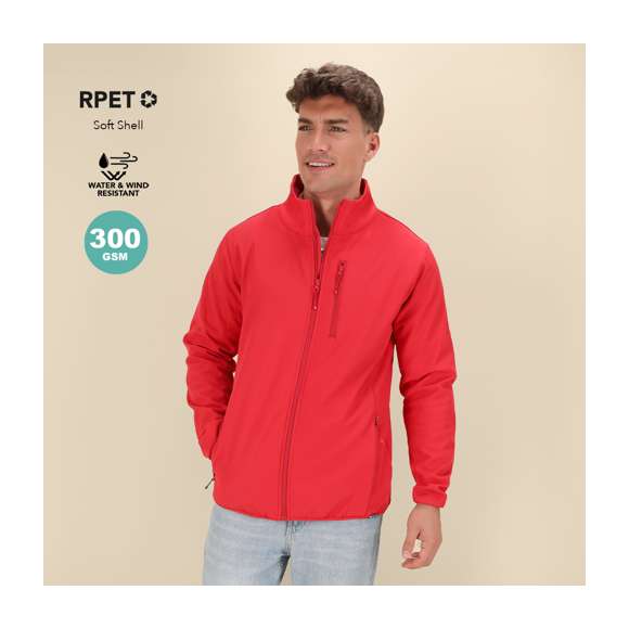 Chaqueta impermeable y transpirable en combinación de materiales RPET, elaborados a partir de plástico reciclado, para así fomentar la reutilización de residuos plásticos y contribuir a la sostenibilidad del planeta: exterior en soft shell y elastano de 300g/m2 con interior en 100% poliéster microfleece. Con distintivo eco en dobladillo inferior de la prenda. bramp;gt  Resistente al viento y al agua, con cierre de cremallera y tiradores a juego. Incluye bolsillo frontal en pecho y laterales con cierre de cremallera invisible y tiradores a juego. Disponible en variada gama de colores y en tallas S, M, L, XL, XXL.