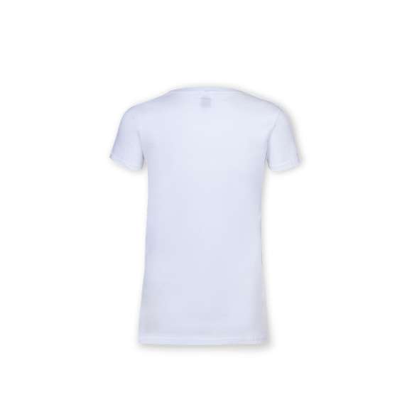Camiseta para mujer blanca Iconic de Fruit Of The Loom. Fabricada en material 100% algodón peinado Ring Spun de 140g/m2. De tacto suave y corte entallado, con costuras laterales diseñadas para un ajuste perfecto. Con cuello redondo estrecho de canalé 1x1 y tapeta a juego. Etiqueta fácilmente removible y disponible en tallas XS, S, M, L, XL, XXL.