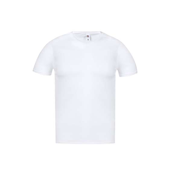 Camiseta para adulto blanca Iconic V-Neck de Fruit Of The Loom. Fabricada en material 100% algodón peinado Ring Spun de 140g/m2. De tacto suave y corte moderno, con cuello en pico estrecho de canalé 1x1 y tapeta a juego. Etiqueta fácilmente removible y disponible en tallas S, M, L, XL, XXL.