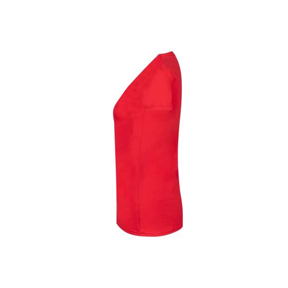 Camiseta para mujer color Iconic V-Neck de Fruit Of The Loom. Fabricada en material 100% algodón peinado Ring Spun de 150g/m2 hilado en anillo. De tacto suave y corte entallado, con costuras laterales diseñadas para un ajuste perfecto. Con cuello en pico estrecho de canalé 1x1 y tapeta a juego. Etiqueta fácilmente removible y disponible en variada gama de colores. Tallas XS, S, M, L, XL, XXL.