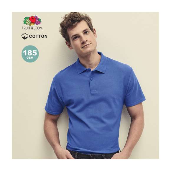 Polo adulto color Original de Fruit Of The Loom. Fabricado en material 100% algodón piqué de 185g/m2 de tacto suave y corte clásico. Con costuras laterales para un óptimo ajuste y tapeta de dos botones reforzado con teñido a juego. Etiqueta fácilmente removible y disponible en variada gama de colores. Tallas S, M, L, XL, XXL.