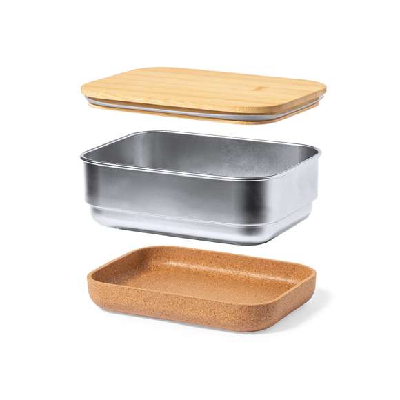 Fiambrera Limited Edition. Un fascinante diseño que conjuga diseño, funcionalidad y sostenibilidad. Compuesto por un compartimento principal en acero inox de 1 litro de capacidad, tapa hermética en bambú y base en corcho natural. Incluye cinta de seguridad.  De la perfecta combinación entre exclusividad y diseño, nace Limited Edition, una colección especial de ideas promocionales de edidición limitada. Un nuevo concepto, inspirado en la fusión de artículos premium con las últimas y más novedosas tendencias y que cuenta con una seleción limitada de unidades, convirtiendo así un regalo en una experiencia única e inolvidable.  Exclusivo estuche de presentación Limited Edition, con diseño protegido por derechos de propiedad industrial.  Incluida tarjeta con descripción de Limited Edition en cartón reciclado.