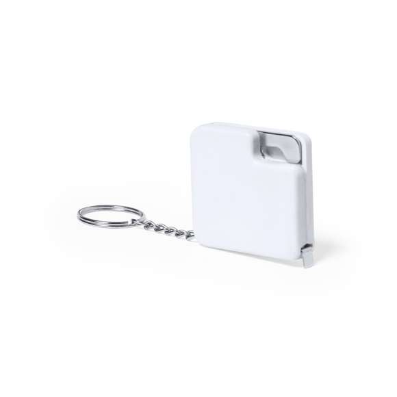 Flexómetro 1 m en resistente ABS blanco, con abridor metálico integrado en cuerpo. Con amplia superficie de marcaje y anilla metálica cromada. Hoja con medidas en centímetros y pulgadas
