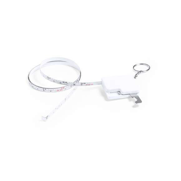 Flexómetro 1 m en resistente ABS blanco, con abridor metálico integrado en cuerpo. Con amplia superficie de marcaje y anilla metálica cromada. Hoja con medidas en centímetros y pulgadas