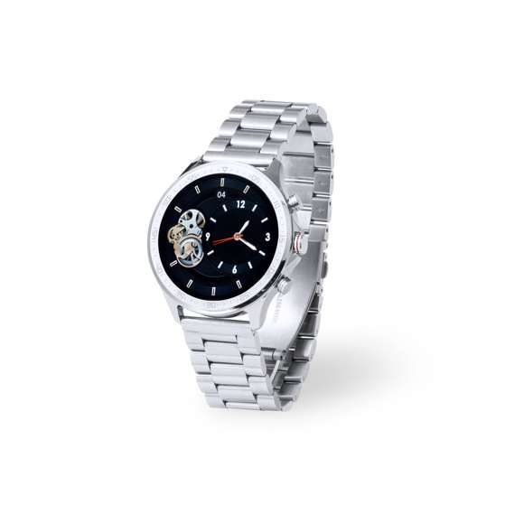 Reloj inteligente multifunción de diseño casual, con conexión Bluetooth®. Caja de diseño circular y correa en acero inox a juego. Pantalla TFT táctil de 1,32 pulgadas y batería de 230 mAh, que lo convierten en el gadget perfecto para todo tipo de actividades deportivas, de ocio y para el día a día.  Multitud de funciones disponibles, interfaz multilenguaje y resistente a salpicaduras de agua, con APP disponible para iOS y Android. Presentado en caja individual de diseño, con manual de instrucciones en español e inglés.