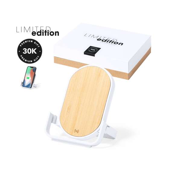 Distinguido Cargador Inalámbrico Limited Edition con función soporte para dispositivos móviles. Fabricado en bambú y carcasa en resistente ABS y caña de trigo. Con función carga rápida de 10W y compatible con dispositivos equipados con tecnología de carga inalámbrica. Incluye cable de carga de 100cm y manual de instrucciones en Español e Inglés.  De la perfecta combinación entre exclusividad y diseño, nace Limited Edition, una colección especial de ideas promocionales de edidición limitada. Un nuevo concepto, inspirado en la fusión de artículos premium con las últimas y más novedosas tendencias y que cuenta con una seleción limitada de unidades, convirtiendo así un regalo en una experiencia única e inolvidable.  Exclusivo estuche de presentación Limited Edition, con diseño protegido por derechos de propiedad industrial.  Incluida tarjeta con descripción de Limited Edition en cartón reciclado.