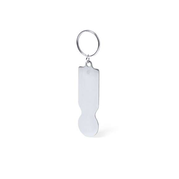 Llavero moneda en aluminio reciclado de acabado plateado. Cuerpo con amplia superficie de marcaje y distintivo aluminio reciclado. Con anilla llavero metálica a juego.  El aluminio reciclado es un material con posibilidades de reciclaje casi infinitas, sin perder sus propiedades originales y consumiendo menos energía en este proceso.