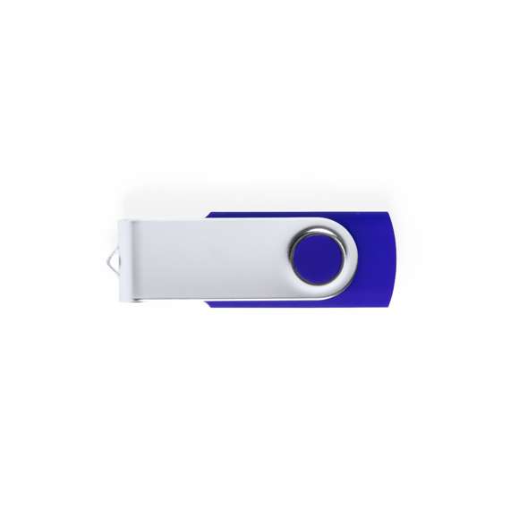 Memoria USB de 8GB de capacidad. Con mecanismo giratorio, cuerpo de suave acabado en ABS y clip metálico. Disponible en variada gama de colores y presentada en estuche individual plateado con ventana.