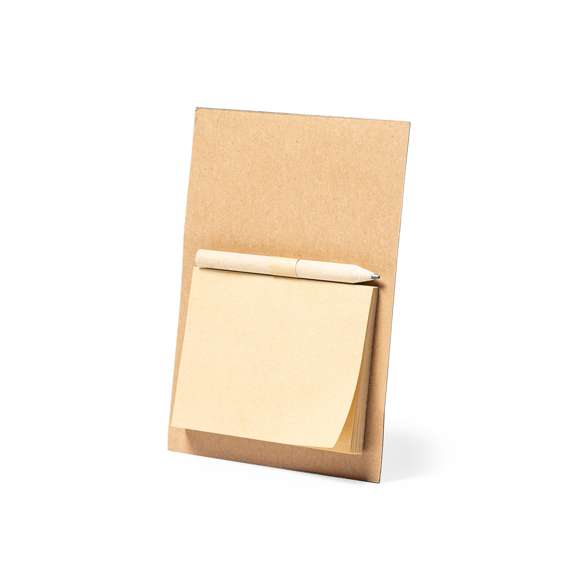  	Imán para notas de línea nature. Fabricado en resistente papel reciclado, incluye minilápiz de madera y bloc de notas con 40 hojas lisas en color crema.