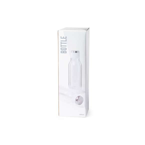 Bidón térmico de doble capa, de original diseño en alta calidad y de 500 ml de capacidad. Fabricado en cristal de borosilicato, que ofrece una resistencia, estética y durabilidad excepcionales, reduciendo así el consumo de productos de usar y tirar. Innovador cuerpo transparente que permite ver el interior en combinación con color blanco, fabricado con materiales de alto poder aislante. Presentado en atractiva caja de diseño.