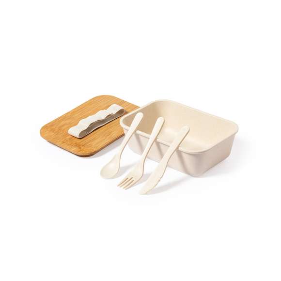 Set de fiambrera y nevera de línea nature con Certificación Food Grade, garantizando la seguridad cuando los alimentos entran en contacto con el material usado para fabricar el producto. Incluye:Nevera fabricada en material 100% algodón, con interior isotermo acabado en aluminio. Cierre de cremallera con doble tirador de cordón y asa de transporte a juego.Fiambrera fabricada en PP veteado libre de BPA, con tapa de bambú y 1l de capacidad. Cierre de cinta elástica de seguridad, con compartimentos para tenedor, cuchara y cuchillo (incluidos).