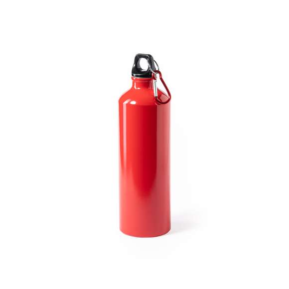 Set de bidón y toalla a juego. Incluye:  Bidón de 800 ml de capacidad con cuerpo en aluminio de acabado brillo. Con tapón de seguridad a rosca y mosquetón metálico de transporte.  Toalla absorbente fabricada en microfibra de 160g/m2 y tamaño 40x90 cm.  Set disponible en variada gama de colores y presentado en caja de cartón con colores a juego.