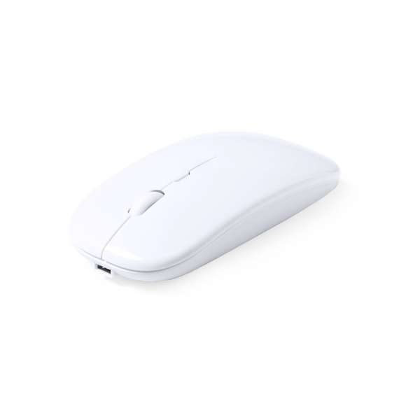 Ratón óptico inalámbrico con diseño ergonómico. Carcasa fabricada en ABS reciclado (RABS) y con certificación RCS, que garantiza el origen reciclado del mismo. Recargable USB (cable incluido) y presentado en caja individual de diseño eco en cartón kraft.
