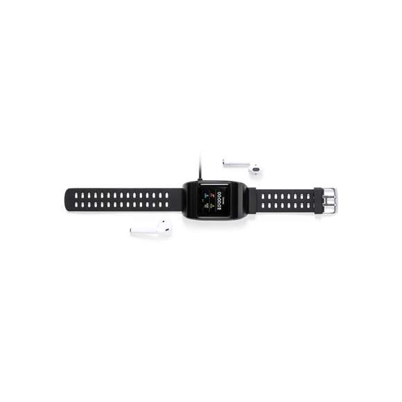  	Reloj inteligente multigadget con auriculares intraurales integrados en la carcasa. Con conexión Bluetooth® y diseño casual, correa en material TPU y pantalla TFT táctil de 1,30 pulgadas, que lo convierten en el gadget perfecto para todo tipo de actividades deportivas, de ocio y para el día a día. 	 	Resistente a salpicaduras de agua, con APP disponible para iOS y Android. Recargable por USB (cable incluido) y presentado en atractiva caja de diseño. Disponible manual de instrucciones en español e inglés.