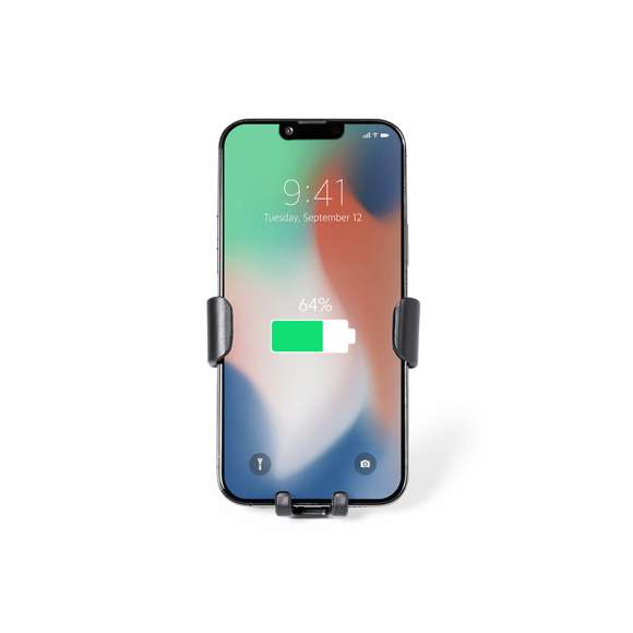 Soporte de rejilla de coche para smartphone con cargador inalámbrico 10W integrado. Mecanismo de ajuste automático universal para poder usar el dispositivo mientras se está cargando. Compatible con dispositivos equipados con tecnología de carga inalámbrica. Presentado en atractiva caja individual de diseño.