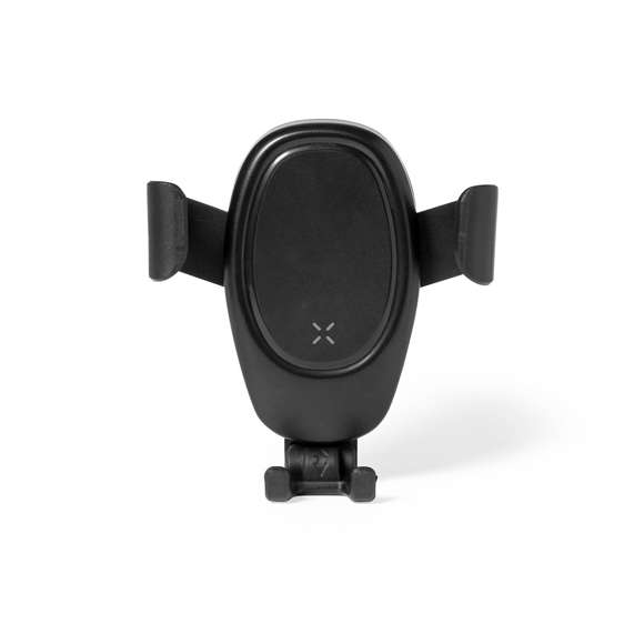 Soporte de rejilla de coche para smartphone con cargador inalámbrico 10W integrado. Mecanismo de ajuste automático universal para poder usar el dispositivo mientras se está cargando. Compatible con dispositivos equipados con tecnología de carga inalámbrica. Presentado en atractiva caja individual de diseño.