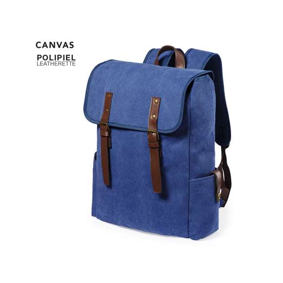  	Mochila de diseño atemporal, fabricada en resistente canvas de 480g/m2, con cintas de cierre y asa de transporte en polipiel. Interior acolchado con compartimentos independientes para tablet de hasta 10 pulgadas y ordenador portátil de hasta 15 pulgadas. Con prácticos bolsillos laterales en el exterior, espalda acolchada y cintas para hombros ajustables y acolchadas.