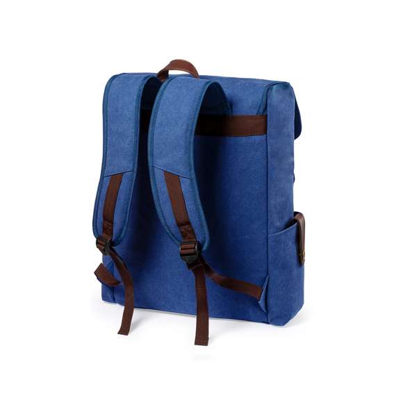  	Mochila de diseño atemporal, fabricada en resistente canvas de 480g/m2, con cintas de cierre y asa de transporte en polipiel. Interior acolchado con compartimentos independientes para tablet de hasta 10 pulgadas y ordenador portátil de hasta 15 pulgadas. Con prácticos bolsillos laterales en el exterior, espalda acolchada y cintas para hombros ajustables y acolchadas.