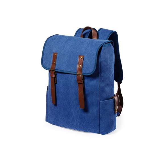  	Mochila de diseño atemporal, fabricada en resistente canvas de 480g/m2, con cintas de cierre y asa de transporte en polipiel. Interior acolchado con compartimentos independientes para tablet de hasta 10 pulgadas y ordenador portátil de hasta 15 pulgadas. Con prácticos bolsillos laterales en el exterior, espalda acolchada y cintas para hombros ajustables y acolchadas.