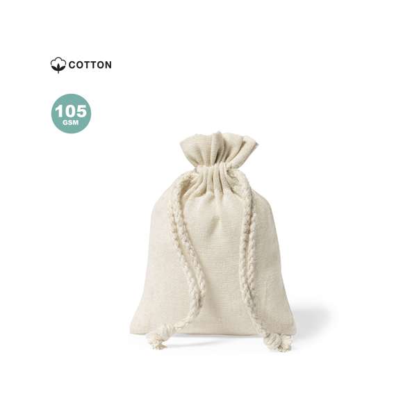 Bolsita de línea nature y tamaño 10x14 cm. Con cierre de cordón y fabricada en material 100% algodón de 105g/m2. Fácil marcaje y especialmente diseñada para pequeños objetos.