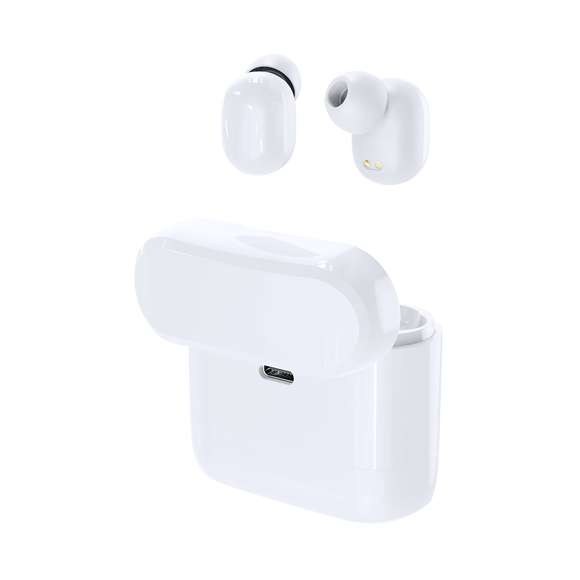 Estuche con 2 pares de auriculares intraurales en elegante acabado blanco y en 2 diseños ergonómicos. Conexión Bluetooth® 5.0, con botón de control táctil integrado en el auricular, base de carga a juego e indicadores de estado de carga. Función manos libres y recargables por USB. Presentados en una atractiva caja de diseño.