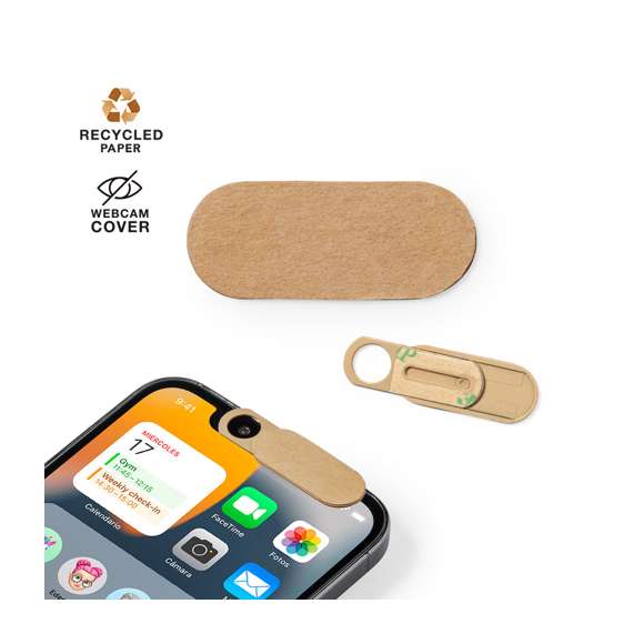Tapa deslizante de línea nature fabricada en papel reciclado. Diseñada para cubrir la cámara de los dispositivos electrónicos y asegurar la protección de la privacidad. Con adhesivo 3M, de fijación extra fuerte y libre de residuos al despegarlo del dispositivo.