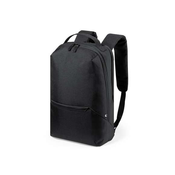 Mochila fabricada en resistente poliéster 600D RPET, elaborado a partir de plástico reciclado, para así fomentar la reutilización de residuos plásticos y ayudar a la sostenibilidad del planeta. Compartimento principal con cierre de cremallera de doble tirador y bolsillo en frontal. Interior con bolsillos acolchados para tablet de hasta 10 pulgadas y ordenador portátil de hasta 15 pulgadas. Accesorio de ajuste en trolley, con bolsillo antirrobo en parte trasera. Espalda y cintas de hombros acolchadas y ajustables, con distintivo RPET en etiqueta.