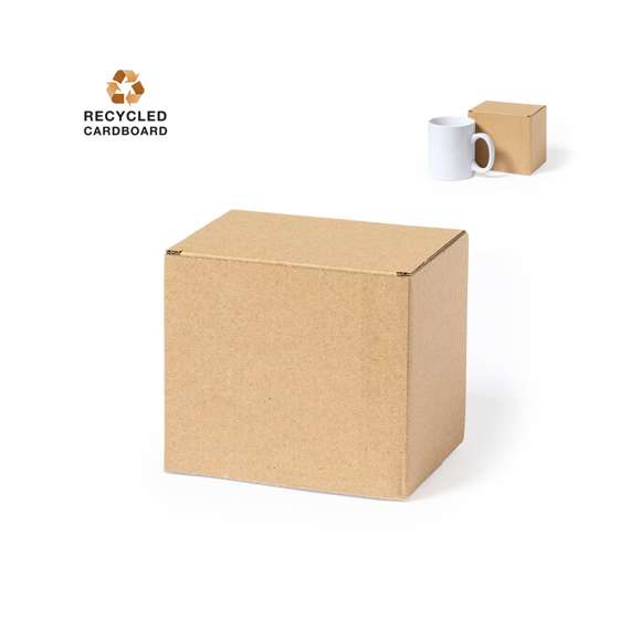  	Caja de presentación especialmente diseñada para tazas. Tamaño 12x10,6x9 cm y fabricada en cartón reciclado corrugado de acabado kraft. En línea con la tendencia del mercado hacia la sostenibilidad integral del regalo, ofreciendo soluciones de origen reciclado con el fin de ayudar a la mejora y conservación de nuestro planeta.