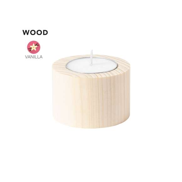 Original vela de línea nature con aroma vainilla. Base fabricada en madera natural, presentada en atractiva caja individual de diseño eco y acabado kraft.
