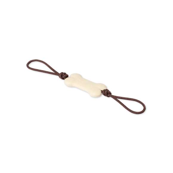 Mordedor para mascotas, con hueso fabricado en resistente material TPR, seguro e inofensivo para la mascota. Cordón en resistente poliéster.