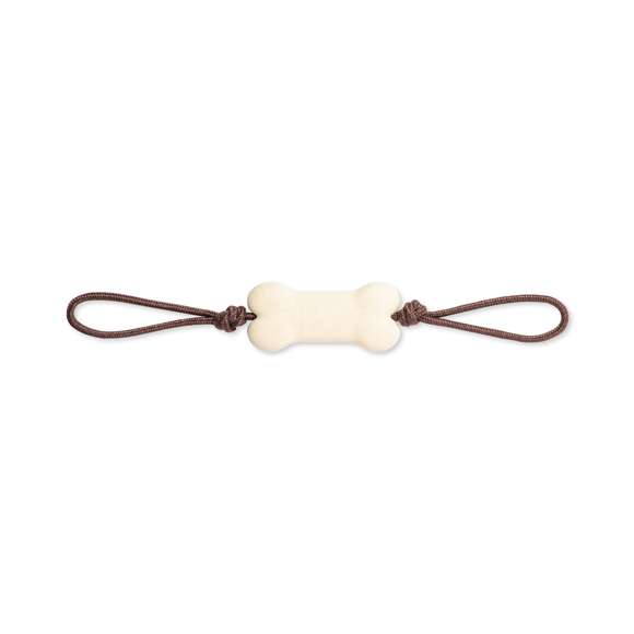 Mordedor para mascotas, con hueso fabricado en resistente material TPR, seguro e inofensivo para la mascota. Cordón en resistente poliéster.