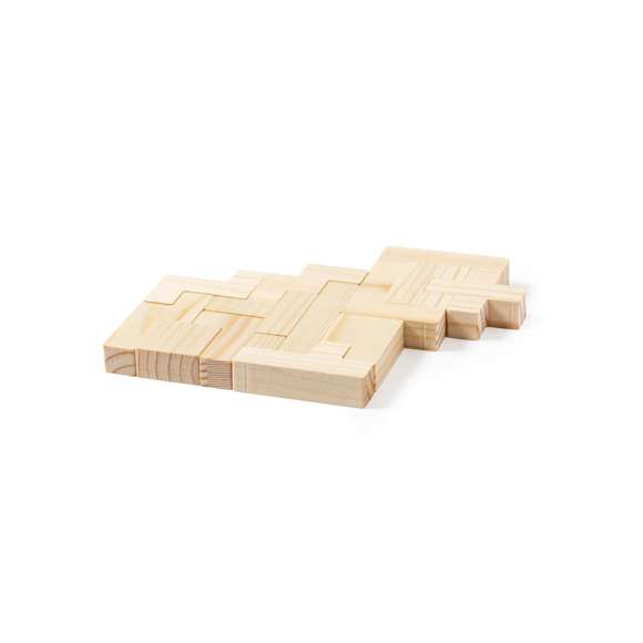 Juego de habilidad fabricado en resistente madera. Con 13 piezas en caja de madera con tapa. Presentación en caja individual de diseño kraft.