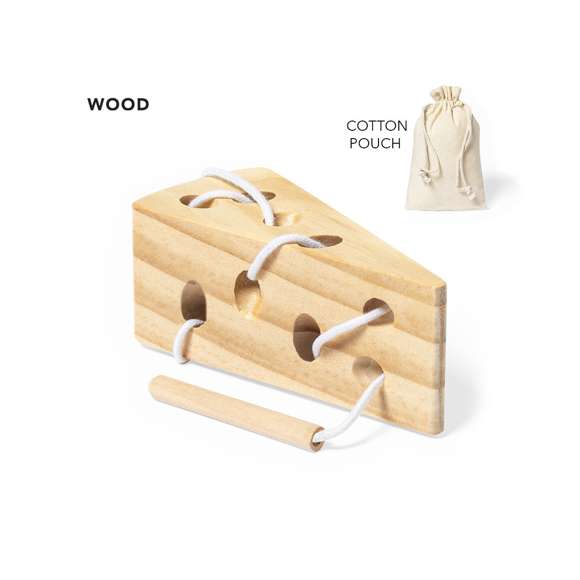 Juego de habilidad fabricado en resistente madera de pino natural y en bolsa de transporte 100% algodón con cordones de cierre.