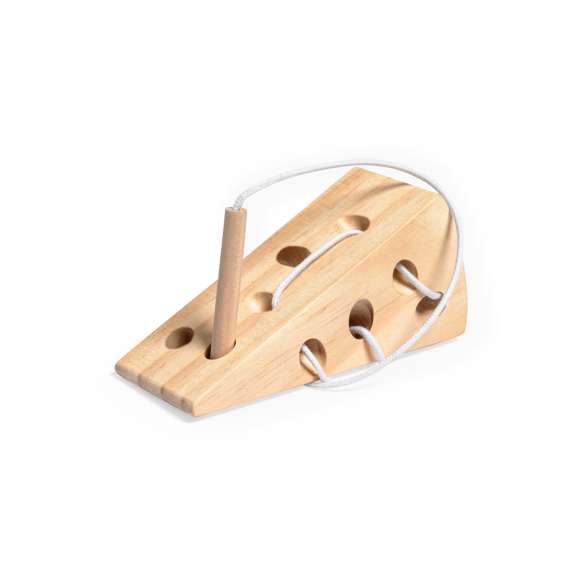 Juego de habilidad fabricado en resistente madera de pino natural y en bolsa de transporte 100% algodón con cordones de cierre.