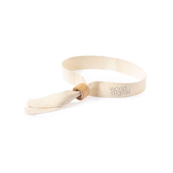 Pulsera de línea nature fabricada en resistente algodón 100%, con cierre de seguridad unidireccional en bambú.