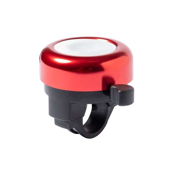 Timbre para bicicleta fabricado en resistente aluminio de acabado brillo. Con ajuste de seguridad para manillar y disponible en variada gama de colores.